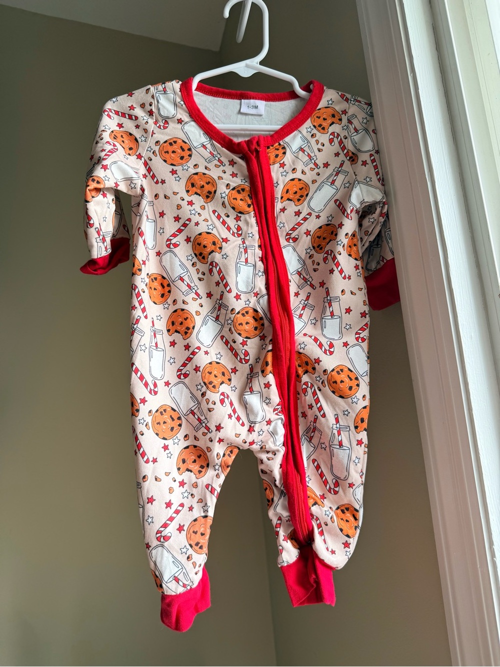 2 for $10 Red-Trim Milk & Cookies One-Piece Pajamas